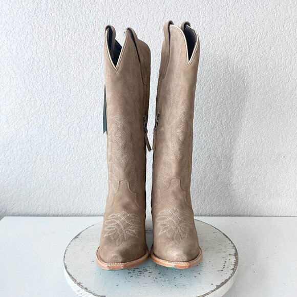 Lane Gallatin Womens Cowboy Boots 6.5 Latte Suede Cowgirl Western Mid Calf Tall - Picture 5 of 11